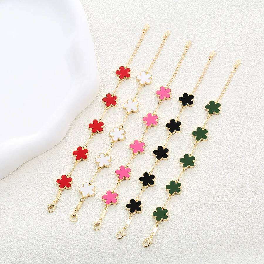 Fashion Double-Sided Plant Five-Leaf Plum Blossom Charm Bracelets for Women Girls Waterproof Clover Jewelry Gifts Best Friends Z260225