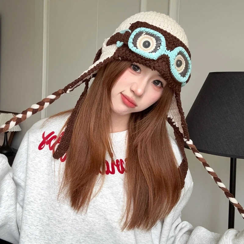 Cute Knitwear Collection------Knitted ear-protecting hat for women in autumn and winter windproof warm and makes the face look smaller plush material 