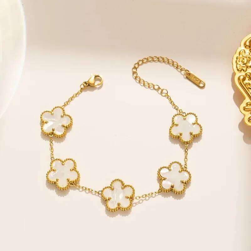 1pc Luxury Stainless Steel Women, Double-sided Five Leaf Flower Bracelet for Women Clover New Fashion Jewelry Gifts Z260225