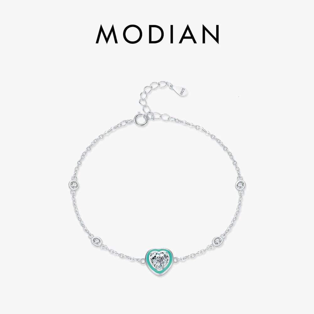 MODIAN 925 Sterling Silver Romantic Hearts CZ Green Enamel Bracelet Lobster Clasp Link Chain For Women Trendy Fine Jewelry Gifts Z260225