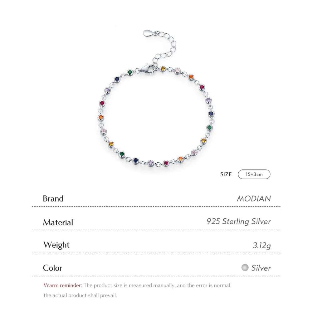 MODIAN Bohemia Style Charm Chain Bracelet For Women Real 925 Sterling Silver Rainbow Color CZ Female Fashion Jewelry Accessory Z260225