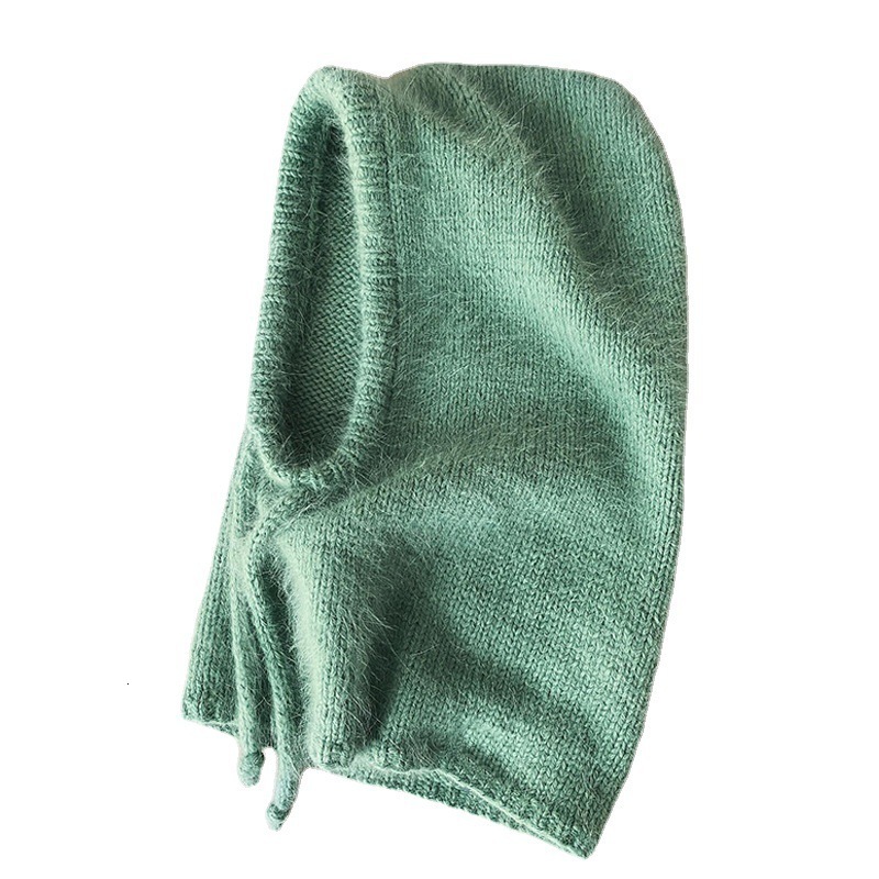 Winter rabbit fur womens hat unisex knitted hooded collar adjustable elastic Balaclava hat Gorros Mujer Invierno 241205