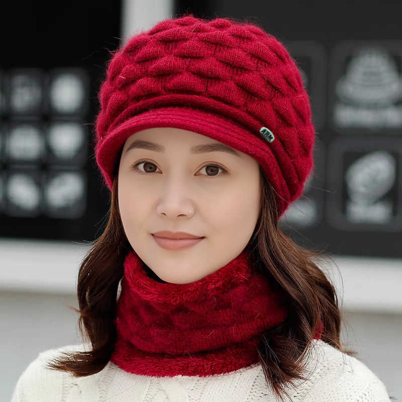 New winter knitted hat for women middle-aged and elderly fleece-lined and thickened duckbill cap warm and windproof moms woolen hat S260225