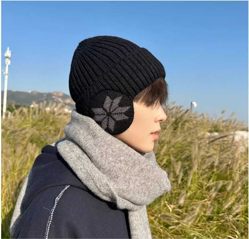 Winter Mens Fleece-Lined Warm Knitted Hat Outdoor Cold-Proof Cycling Thickened Ski Hat Youth Ear Protection Knit Hat Trendy S260225