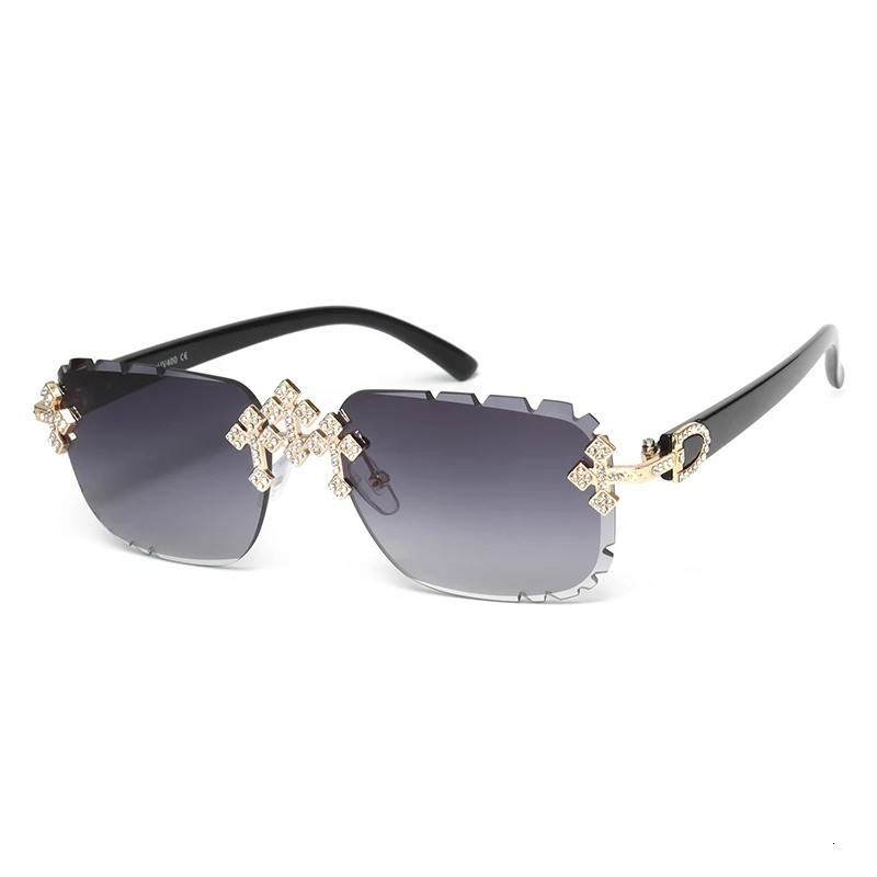 2025 Fashion Square Rimless Sunglasses For Women Cross Diamond Metal Frame Eyewear Cut Lens UV400 Shades Sun Glasses 260129