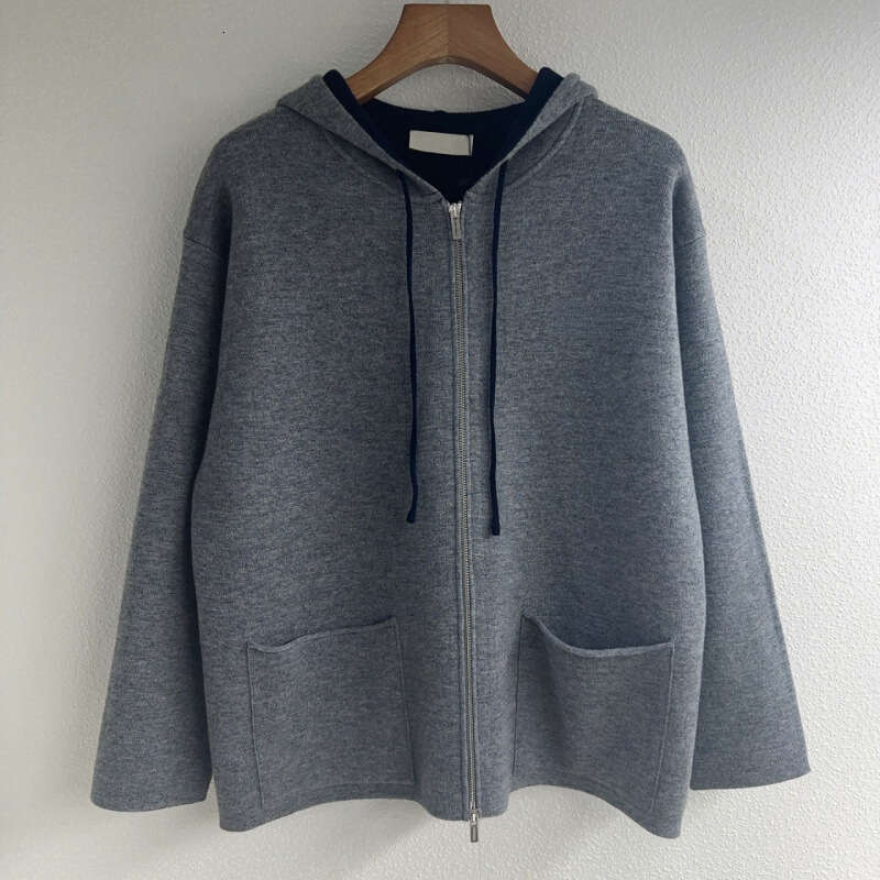 2026 Autumn/Winter Casual Half Zipper Large Collar Double Color Large Pocket Lazy Wool Loose Hoodie for Women