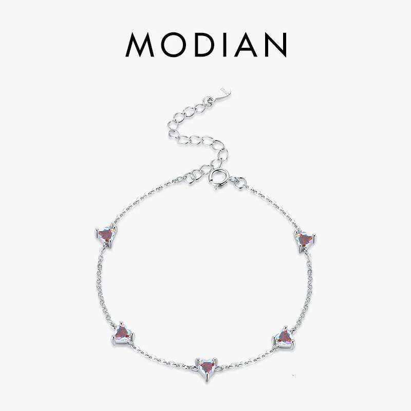MODIAN Authentic Luxury Rainbow Fire Color Zirconia Charm Hearts Chain Link Bracelet For Women Birthday Crystal Jewelry Z260225