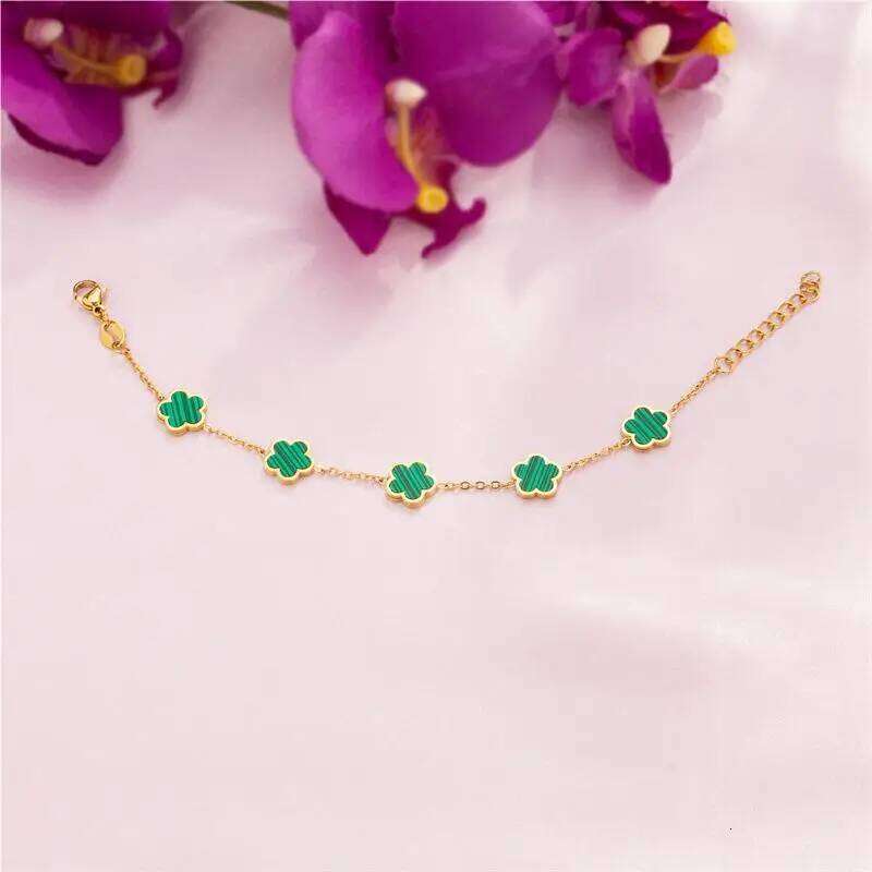 G&D Luxury Green Flower Charm High Quality Gold Color Stainless Steel Clover Bracelet for Women Jewelry Non Fade Party Gift Z260225