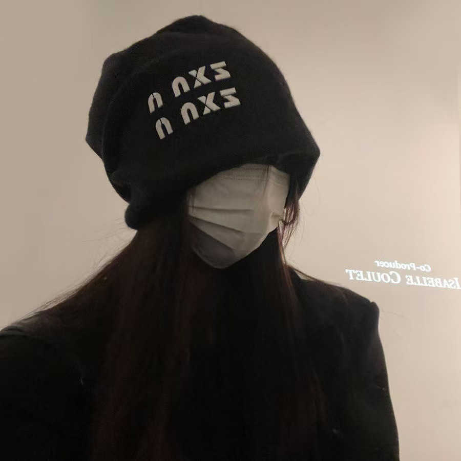 Lazy Style Gray Slouchy Hat for Women Autumn and Winter Versatile Face-Slimming Beanie Large Head Circumference Warm Headwrap Hat S260225