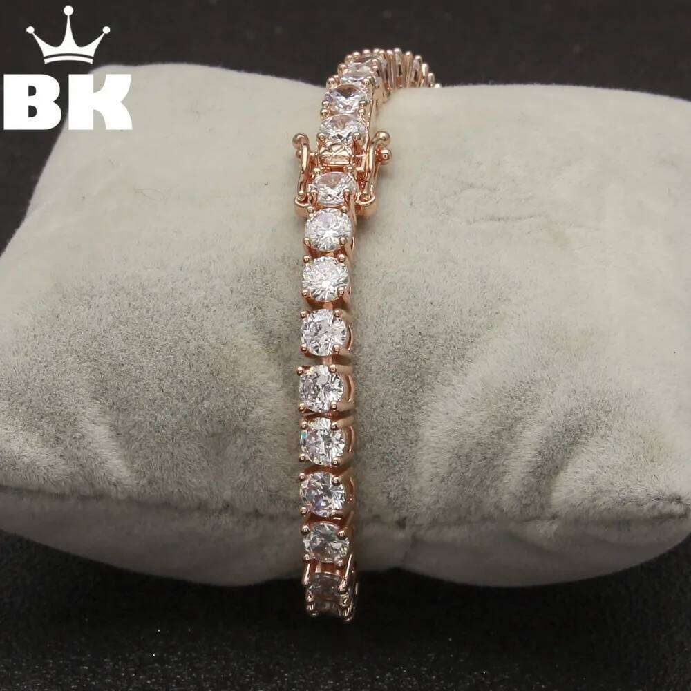 5mm Rose Gold Color CZ Tennis Bracelet Hip Hop Copper Iced Out Cubic Zirconia Jewelry For Men Women Z260225