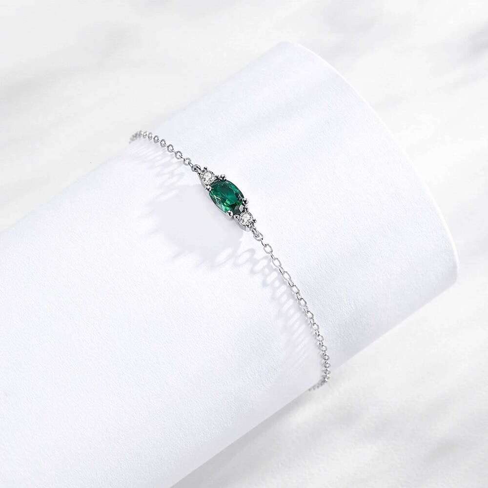 Ailmay 925 Sterling Silver Green Blue Oval Zircon Chain Bracelet For Women Simple Design Fine Hypoallergenic Jewelry Z260225