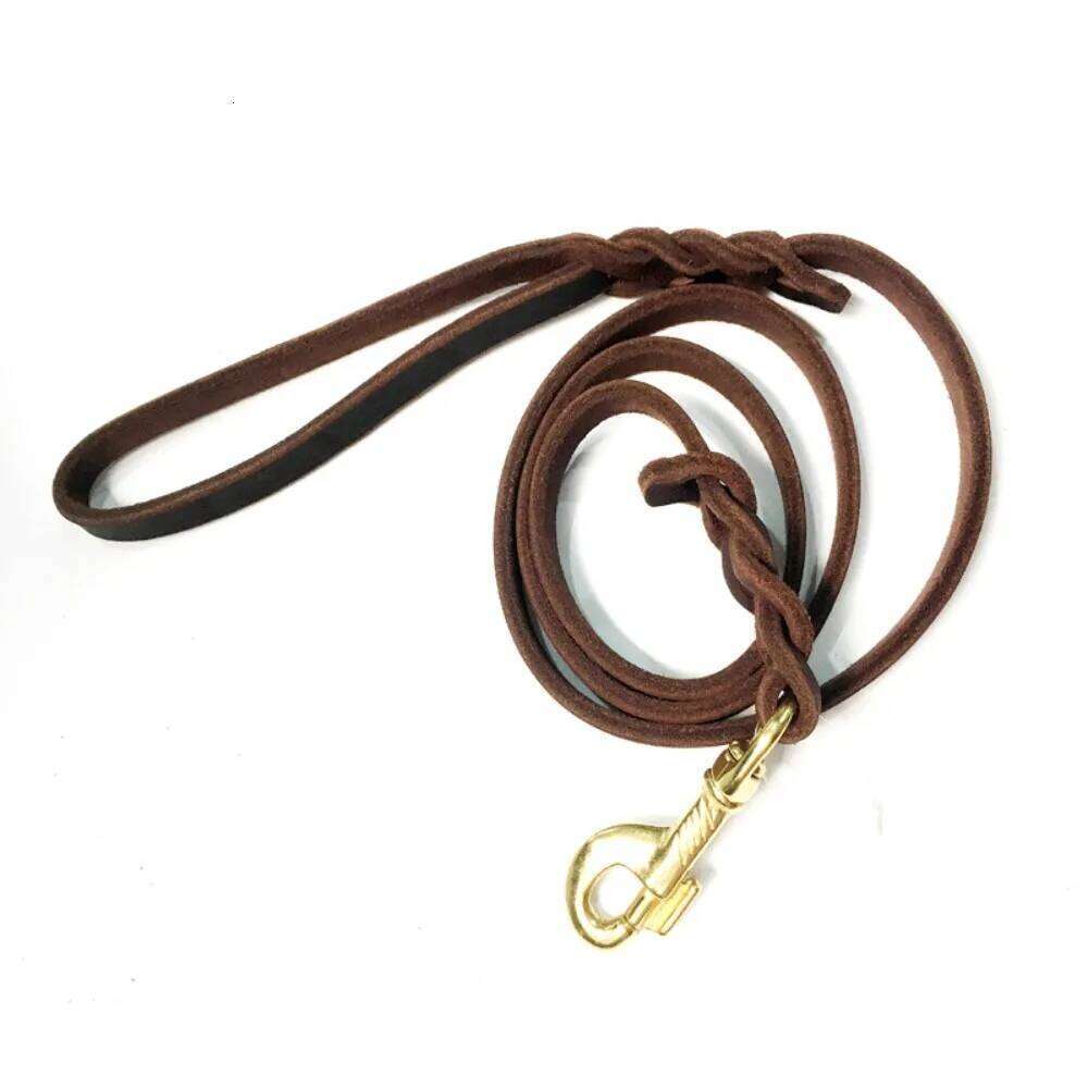 With Copper Hook Leather Braided Leash Products Long Soft Dog Traction Rope Durable Brown Medium Large Pet
