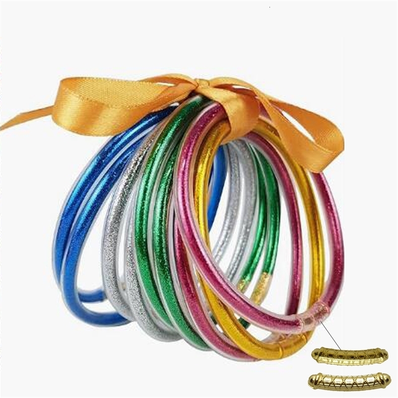 9pcs/set Shiny Jonc Buddhist Bracelets Filled Jelly Silicone Bracelets Setpulseras pan de oro Bracelet for Women 260129