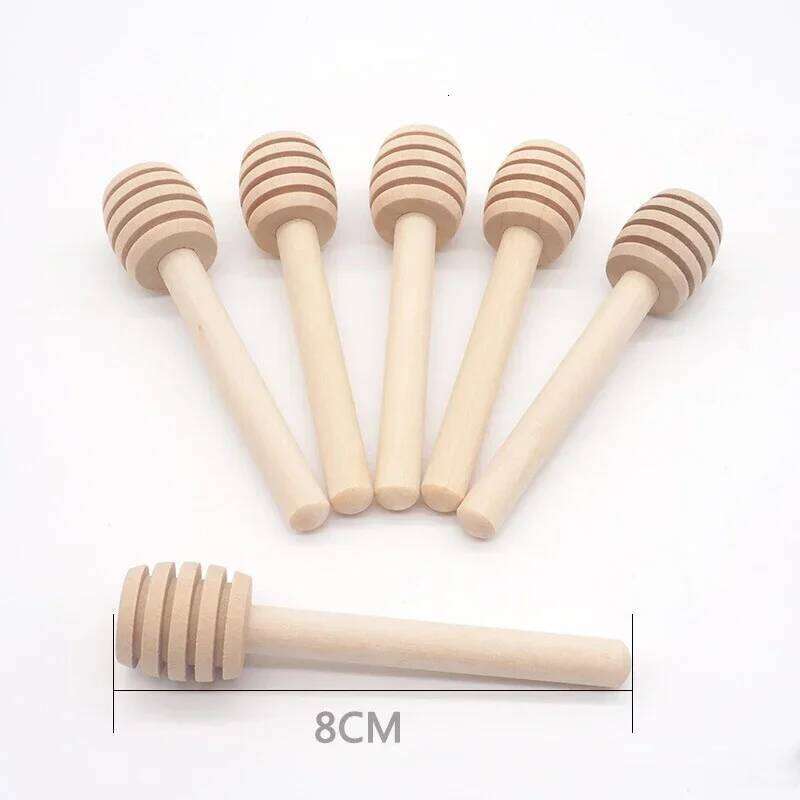 10Pcs/Set Wooden Stirrers Dipper Wood Spoon for Honey Jar Stick Collect Dispense Milk Coffee stirring Tools