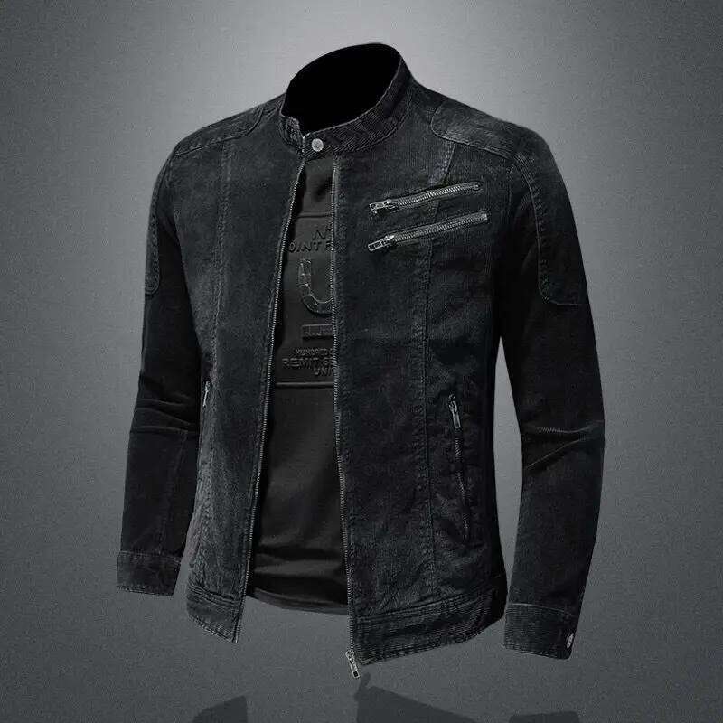 New denim men loose casual stand collar zipper motorcycle retro fashion jacket streetwear men's clothing 26H0226