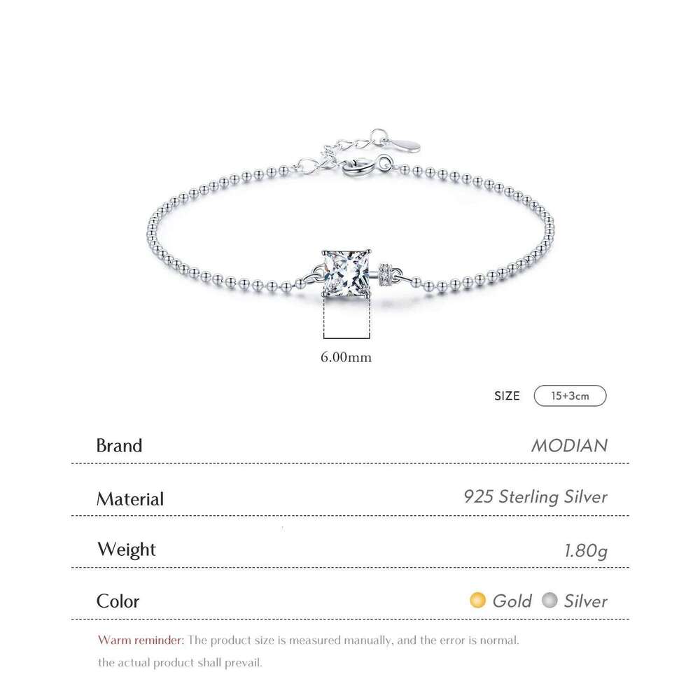 Modian Classic Square Clear CZ Bracelets Solid 925 Sterling Silver Charm Beads Chain Bracelet For Women Wedding Fine Jewelry Z260225