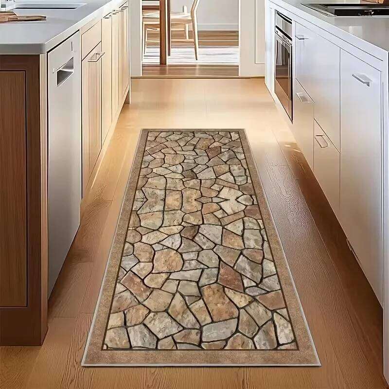 Modern Kitchen Runner Rug Stone Tile Pattern Non-Slip Carpet Long Strip Mat for Floor Easy Clean Dining Hallway Decor W260226