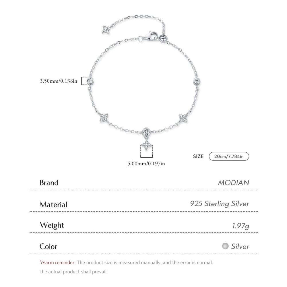 MODIAN Sparkling CZ 925 Sterling Silver Delicate Four Leaf Clover Charm Bracelet For Women Fine Jewelry Vacation Gift Z260225