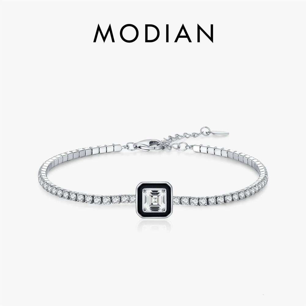MODIAN Black Enamel 925 Sterling Silver Simple Square Zirconia Bracelet Fashion Tennis Bracelets For Women Fine Jewelry Z260225