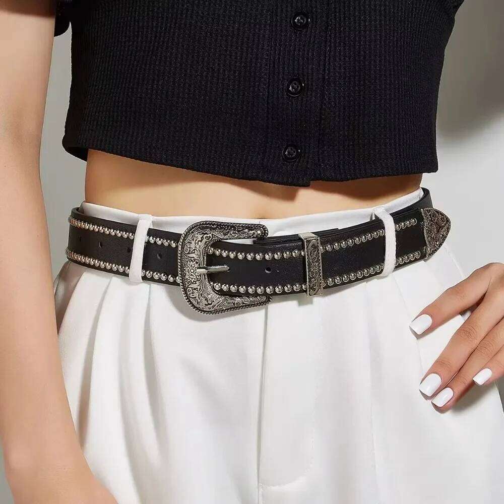 Casual Trendy Punk Rivet Belts Gothic Versatile PU Leather Waistband Y2k Western Cowboy Belt Y260225