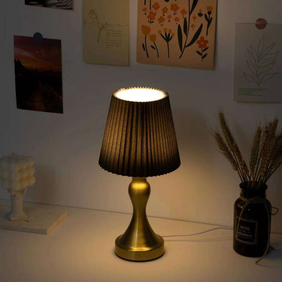 1 PC Nordic black pleated fabric lampshade with aluminum base and three-color lamp fixture H260225