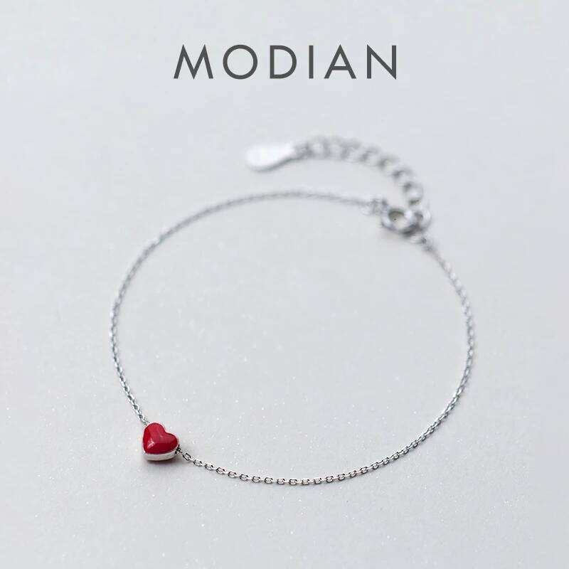 Modian 925 Sterling Silver Red Enamel Hearts Layers Chain for Women Geometric Lobster Lock Bracelet Fashion Jewelry Z260225