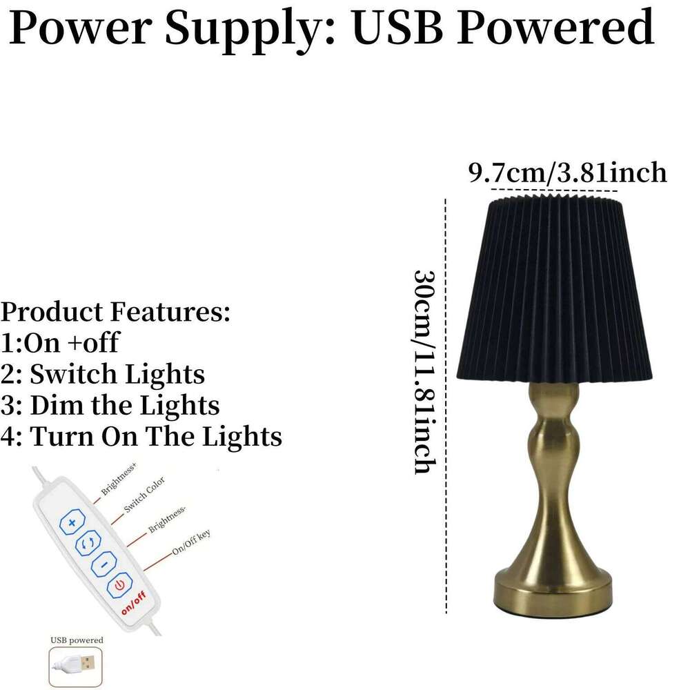 1 PC Nordic black pleated fabric lampshade with aluminum base and three-color lamp fixture H260225