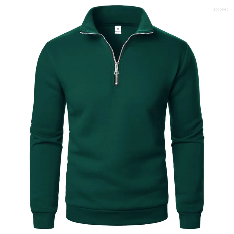 Men's Polos Spring Autumn Casual Soft Fleece Half Zipper Stand Collar Sweatshirt Trend Simple Slim Men Pullover Long Sleeve Tops