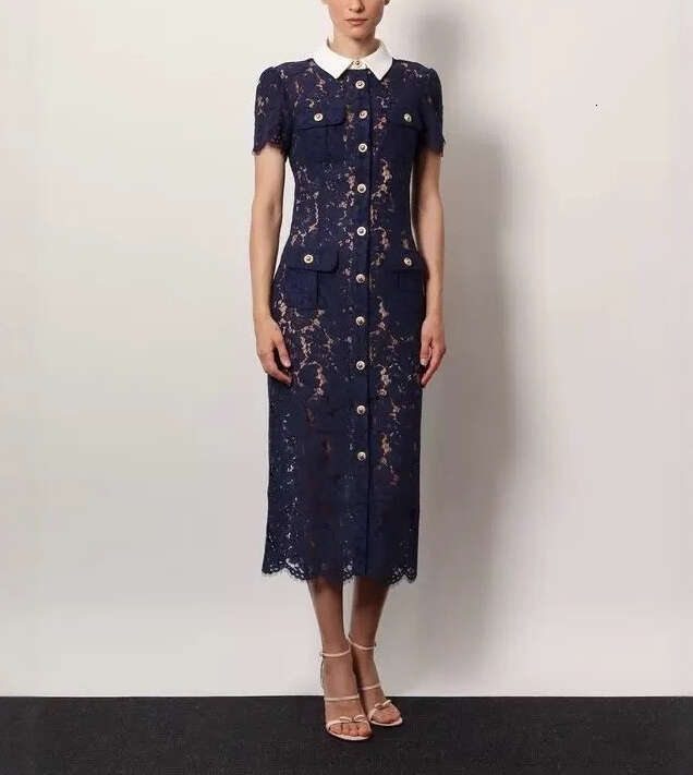 2026 summer designer fashion brand elegant and exquisite floral lace short sleeved slim long skirt