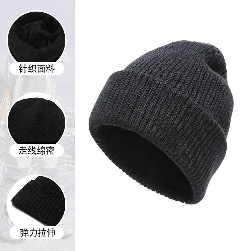 Autumn and Winter Thickened Mens and Womens Knitted Hat Solid Color Versatile Warm Hat Mens Outdoor Plush Cold Hat Casual Woolen Hat S260225