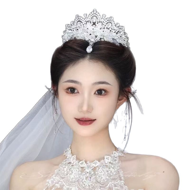 Princess Crown Tiara Bride Hair Accessories Wedding Dress White Veil with Headpiece Sweet and Shiny Wedding Accessories 250630