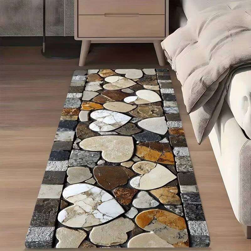 Modern Kitchen Runner Rug Stone Tile Pattern Non-Slip Carpet Long Strip Mat for Floor Easy Clean Dining Hallway Decor W260226