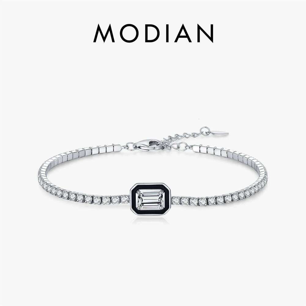 MODIAN 925 Sterling Silver Fashion Black Enamel Rectangle Clear Cubic Zirconia Tennis Bracelets For Women Fine Jewelry Gifts Z260225