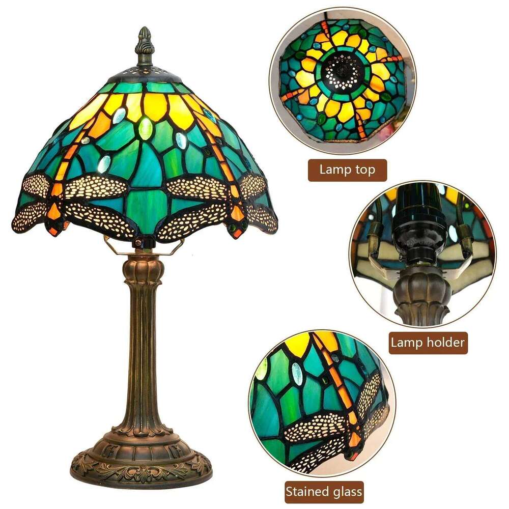 Vintage Tiffany Table Stained Glass Desk Light Bedside Nightstand Lamp Bedroom Living Room Office Reading Decor Lighting H260225
