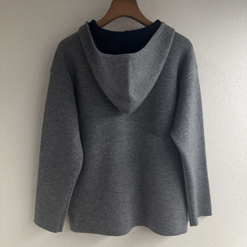 2026 Autumn/Winter Casual Half Zipper Large Collar Double Color Large Pocket Lazy Wool Loose Hoodie for Women