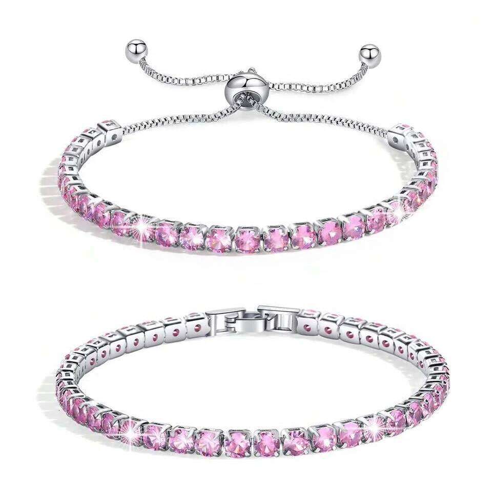 ZAKOL 2 Pcs Set 4 MM Round Zircon Tennis Bracelet for Women Shiny Geometric Pink AAA Cubic Zirconia Fashion Jewelry Gifts Z260225