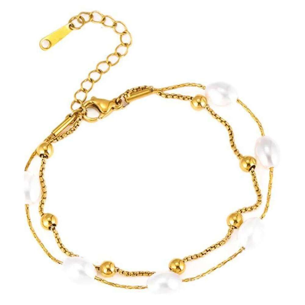 Luxury Double Layer Pearl Bracelet - Stainless Steel Jewelry for Women, Hypoallergenic Gift & Party Bangles Chain Accessories Z260225
