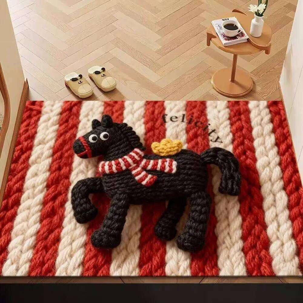 Pattern New Non-slip Door Carpet Water Absorption Festive Red Year of The Horse Bath Mat Home Decorations W260226