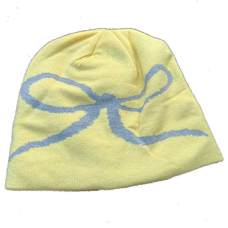 Korean Style Bowknot Knitted Black Beanie for Women Autumn and Winter Versatile Headwrap Large Head Circumference Face Slimming Knitted Hat S260225UKL