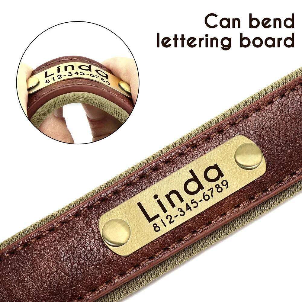 Personalized Leather Custom Soft Padded Dog Collars Durable Pet ID Tag Collar Adjustable for Small Medium Large Dogs