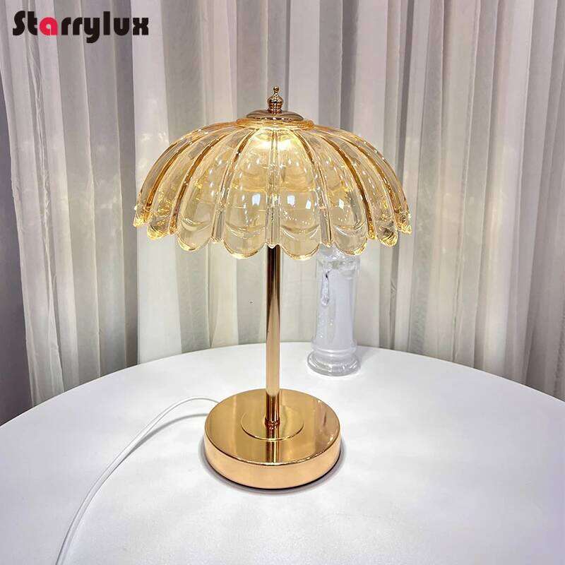 Elegant Crystal Table Lamp - 3-Color Dimmable LED Night Light, Luxury Bedside/Home Decor, Champagne/Transparent H260225