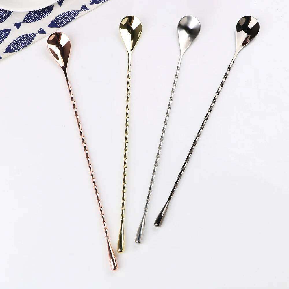 Stir Mixing Cocktail 30/40cm Stainless Steel Bartender Tools Teadrop Spoon Bar Tool Spiral Pattern