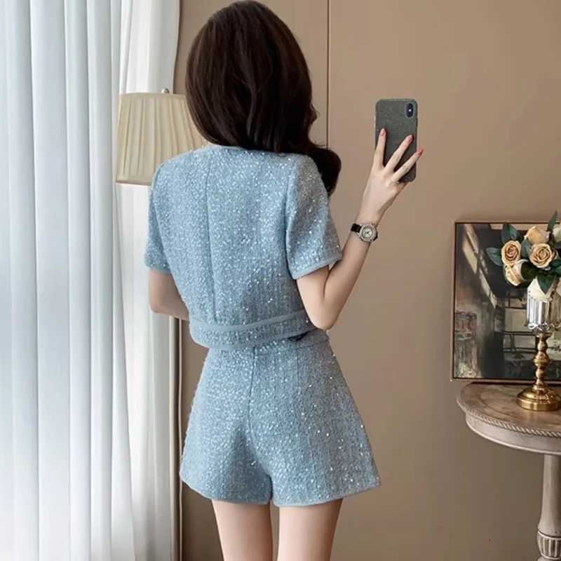 2026 New In Women's Two Piece Set, Short Sleeve Jacket & High Waisted Shorts Matching OutfitT260226