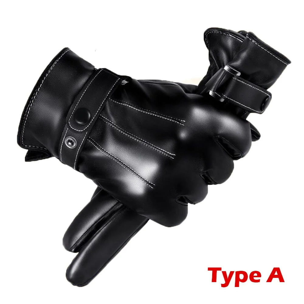 1 Pair High Quality Full Finger Black Riding Gloves Mens PU Leather Winter Warm Touch Screen Motorcycle Outdoor 260130 - view 3
