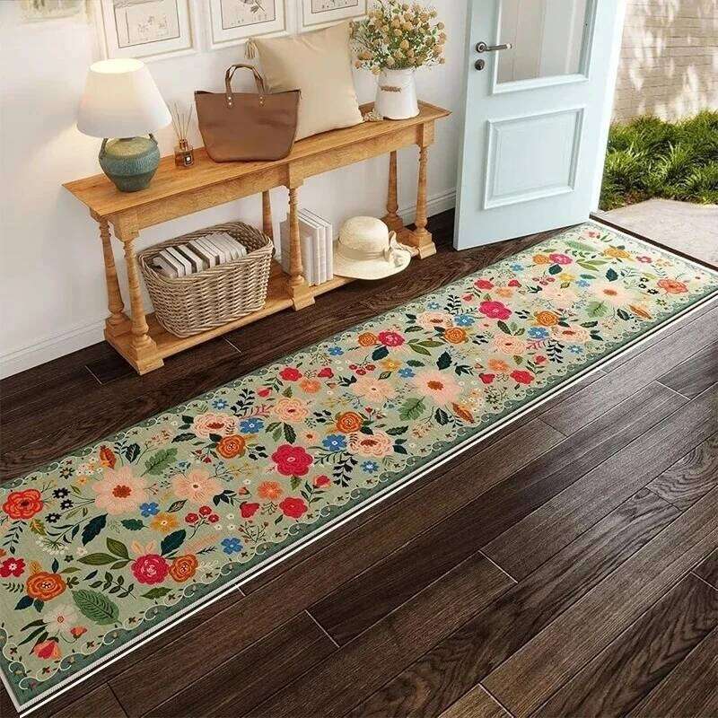Colorful Floral Long Runner Rug Multi Use for Entryway Bedroom Balcony Camping Soft Durable Non Slip Home Decoration Carpet W260226