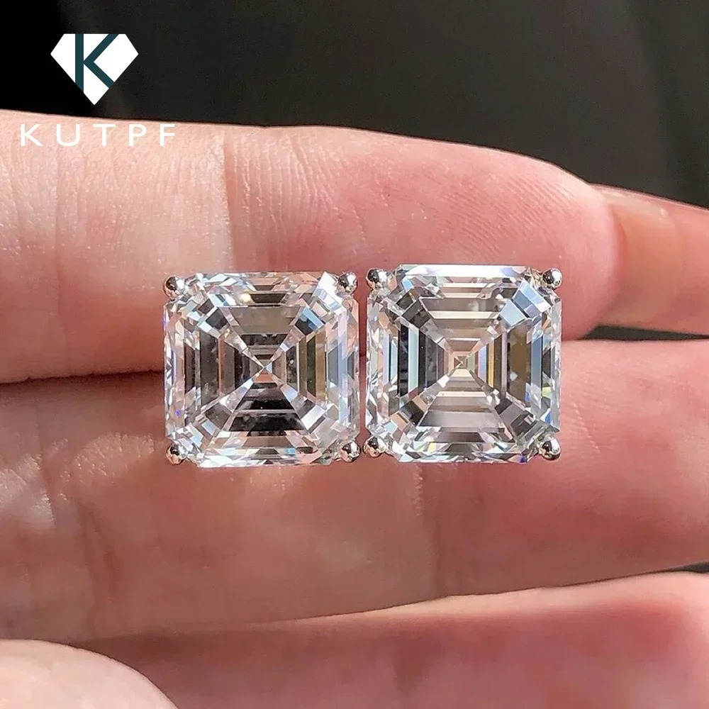 123CT Asscher Cut Stud Earrings with Certificate Square Solitaire Lab Diamond Earring for Women 925 Silver Jewelry 260126