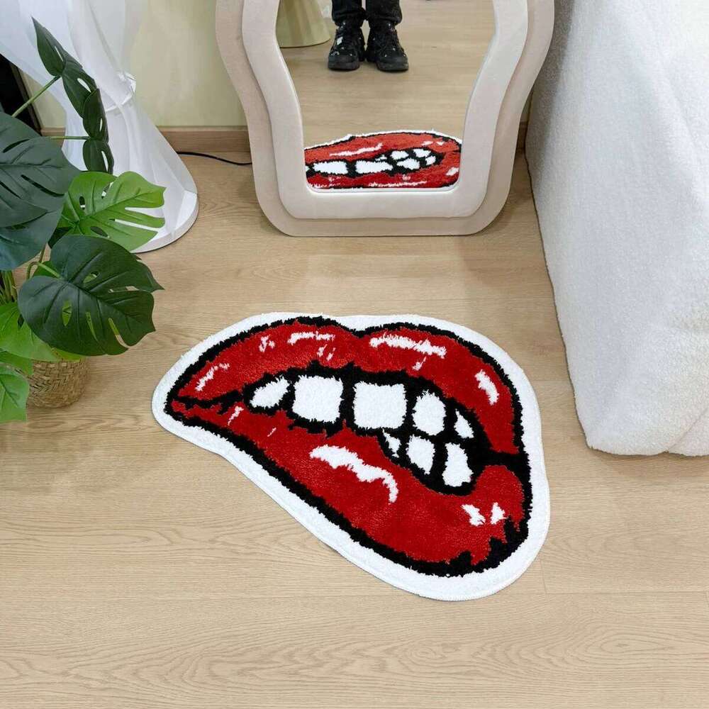 Bold Red Lips Tufted Rug Fluffy Anti-Slip Floor Mat for Bedroom Living Room Bathroom Creative Cartoon Mouth Shape Area Carpet W260226