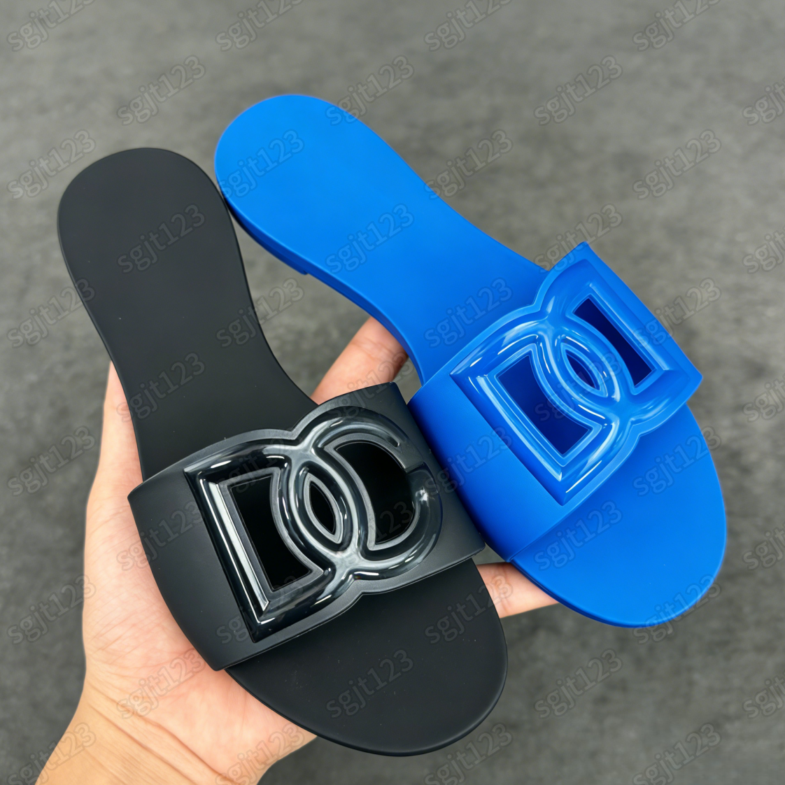 Slides Sandals Designer Women D Interlocking G Rubber Slippers Ladies Flat Beach Jelly Script Blue Summer Fall Mules Outdoor Waterproof Luxury Size 36-42