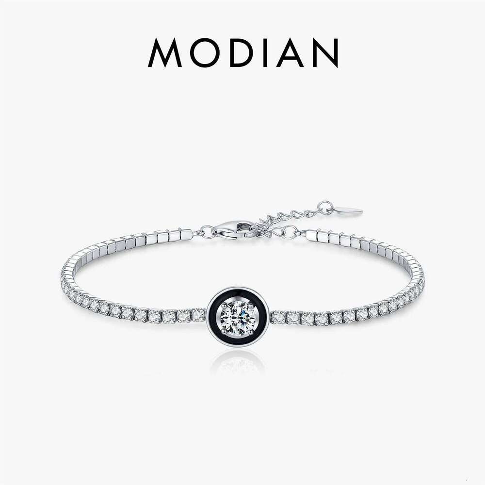 MODIAN 925 Sterling Silver Fashion Black Enamel Round Clear Cubic Zirconia Tennis Bracelet For Women Fine Jewelry Gifts Z260225