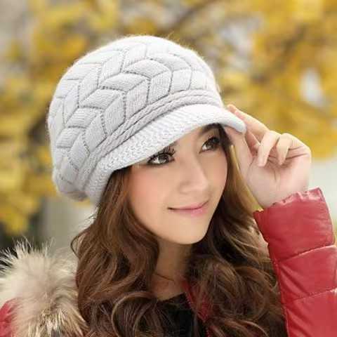 Winter Anti-Rabbit Fur Hat for Women Autumn and Winter Fashionable Warm Fleece-Lined Thickened Mom Hat with Ear Protection Knitted Duckbill Beret S260